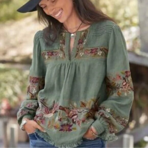 Sundance Floria Embroidered Top Sage small - Picture 1 of 2